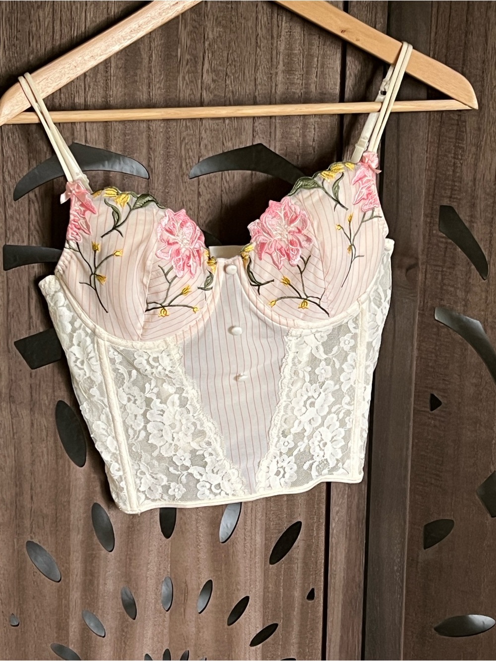 PINK Victoria's Secret Pink Floral Embroidered Lace Bustier